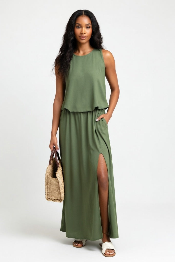 Modal Halter Midi Dress — Dark Green