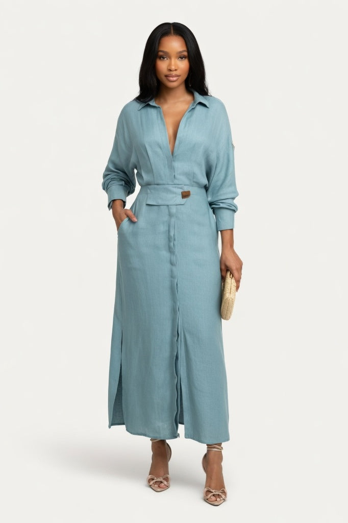 Belted Maxi Dress — Sky Blue