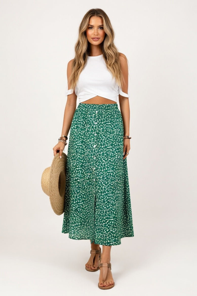 Button Detail Mini Skirt — Green