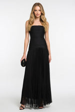 Striped Tube Top Pleated Dress — Black