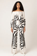 Printed Off-Shoulder Wide Leg Co-ord Set — Black Stripe