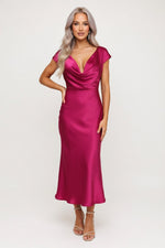 Satin One Shoulder Fishtail Dress — Carmine