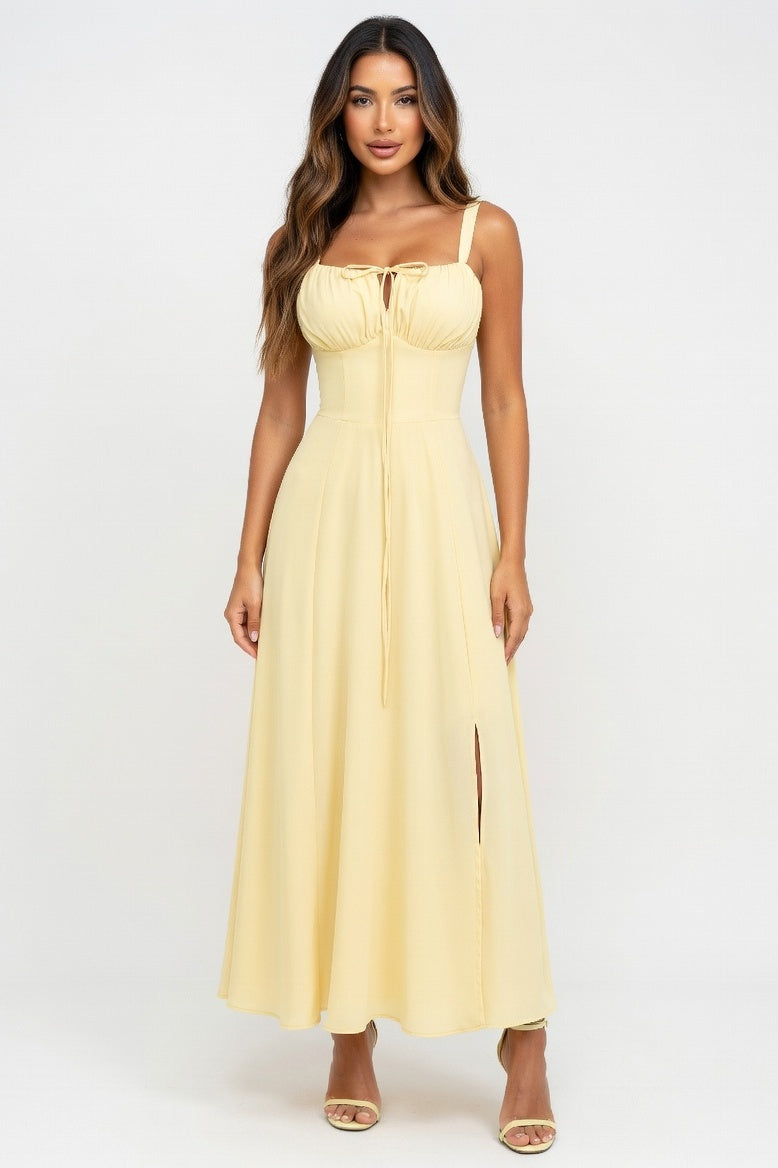 Printed Halter Maxi Dress — Yellow