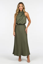 Sleeveless Satin Dress — Army Green