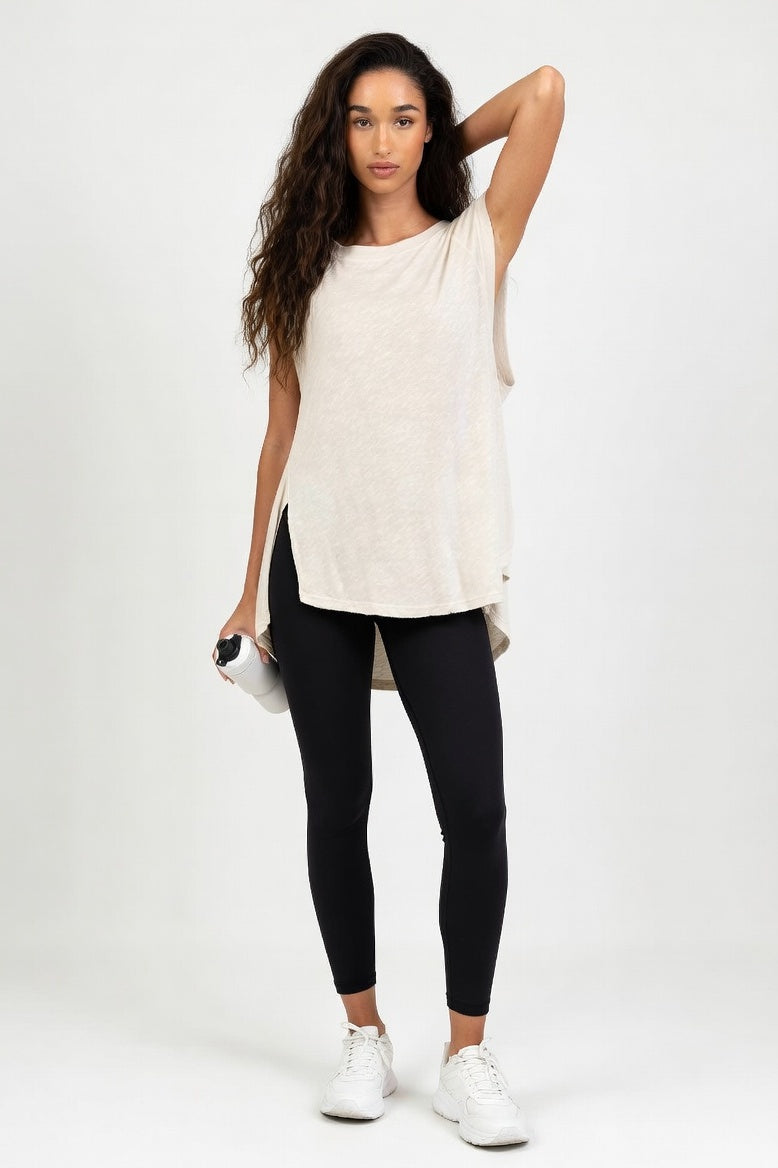 Ribbed Cotton Sleeveless Tank — Apricot