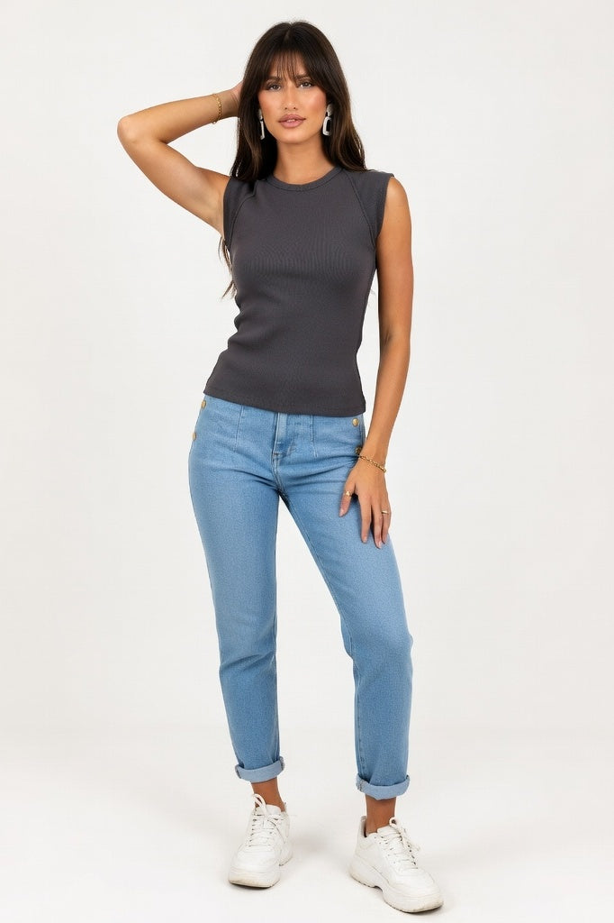 Ribbed Knit Tank Top — Dark Grey