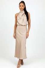 Sleeveless Satin Dress — Apricot