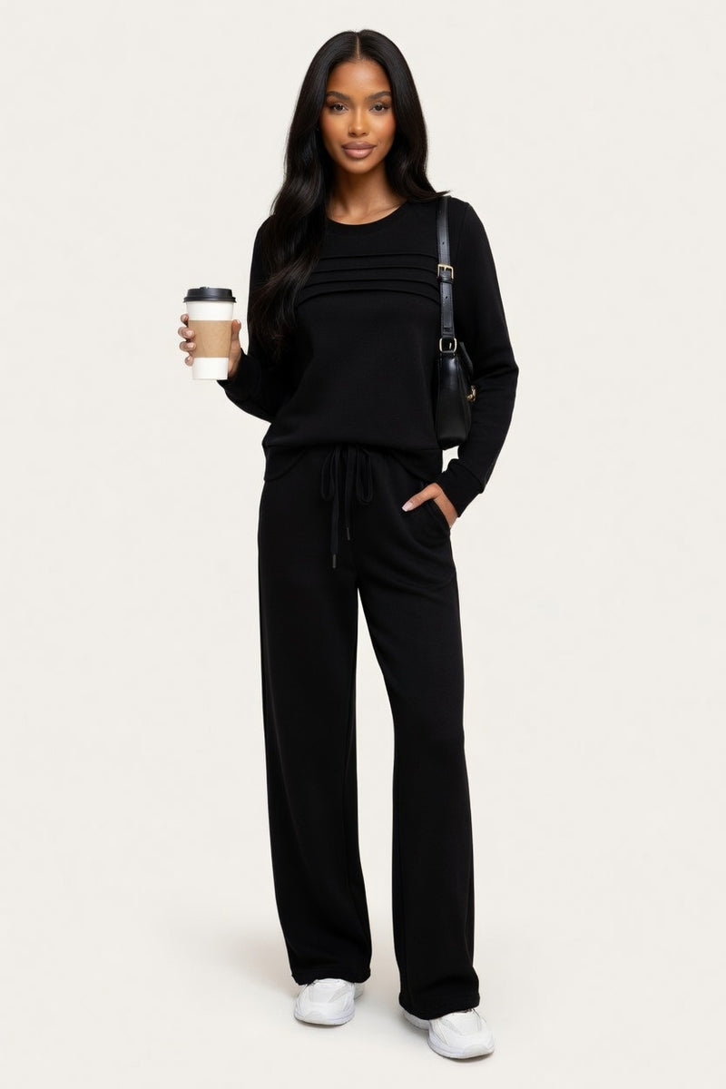 Ribbed Top & Wide Leg Trouser Set — Dark Blue