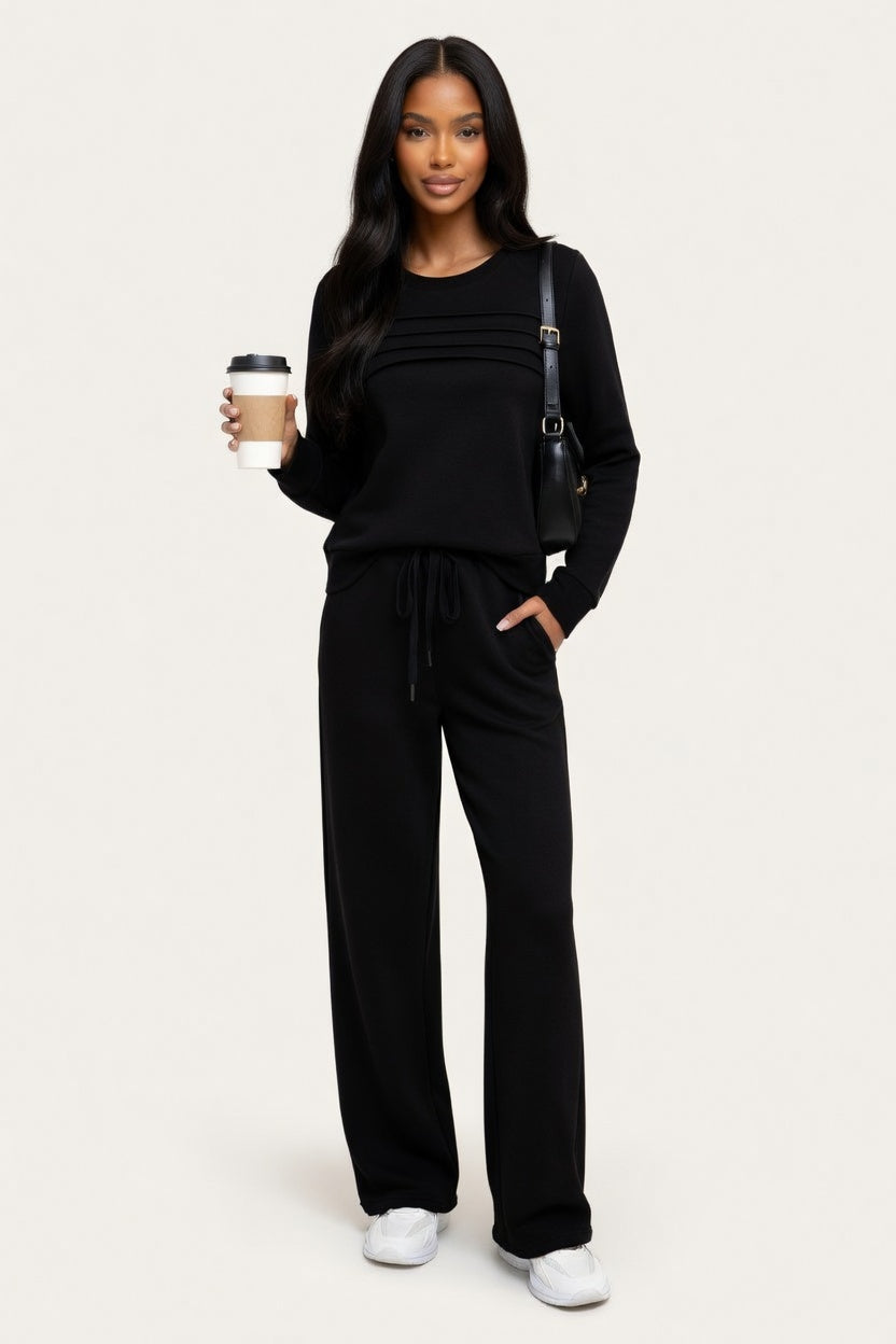 Ribbed Top & Wide Leg Trouser Set — Dark Blue