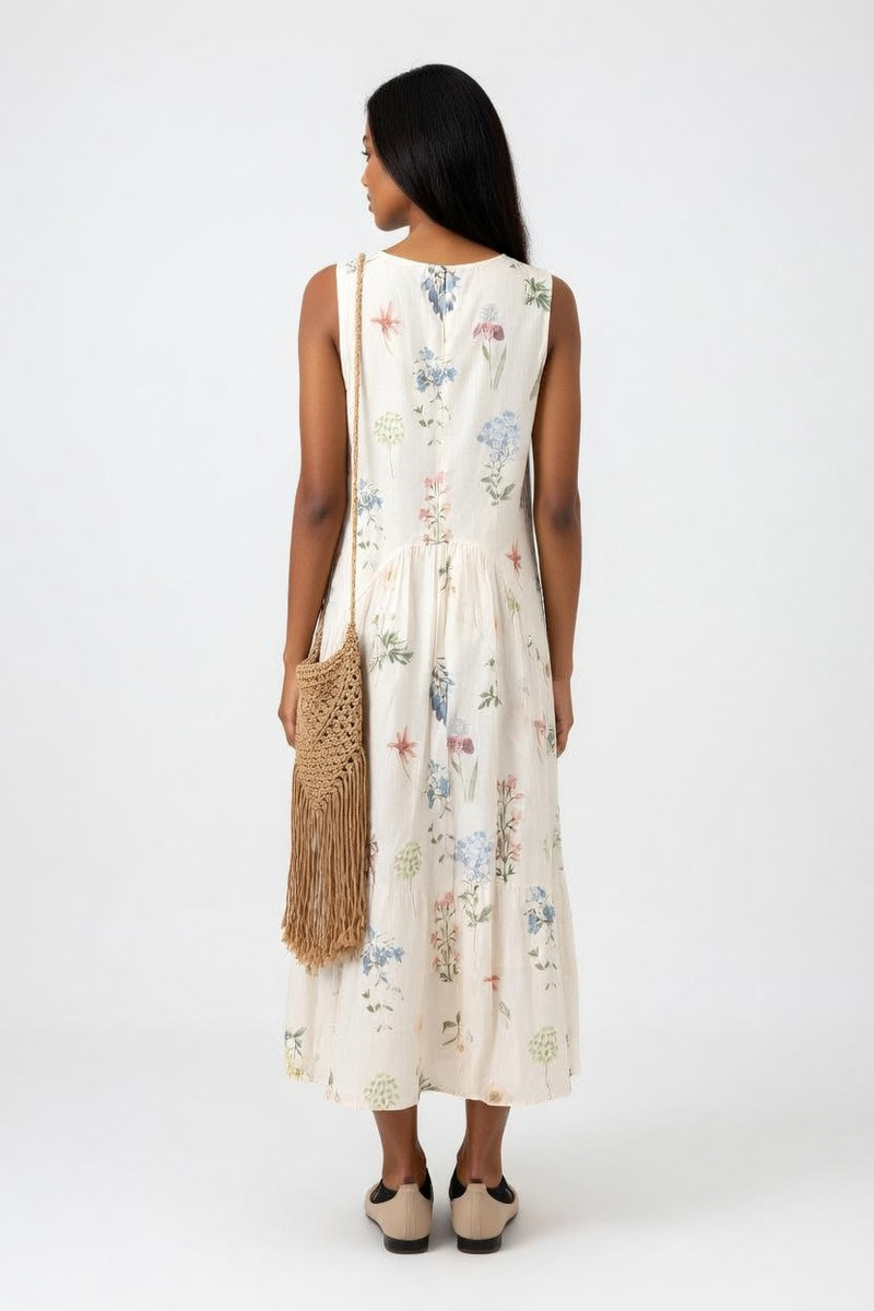 Sleeveless Round Neck Floral Dress — back view