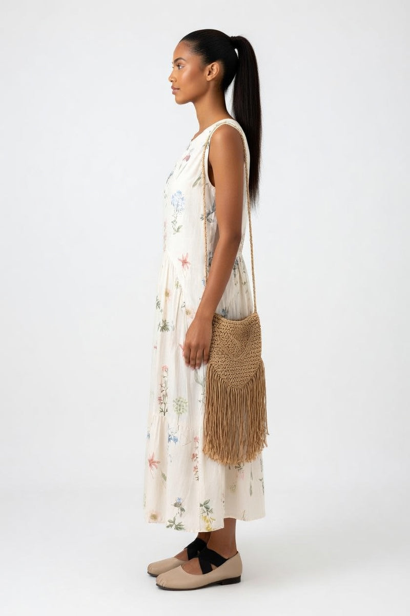 Sleeveless Round Neck Floral Dress — side view