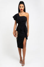 Off Shoulder Bodycon Dress with Side Slit — Black