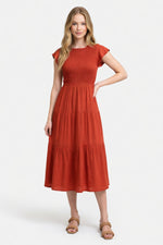 Tiered Mini Dress with Flutter Sleeves — Apricot
