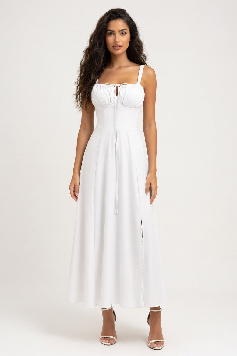 Printed Halter Maxi Dress — White