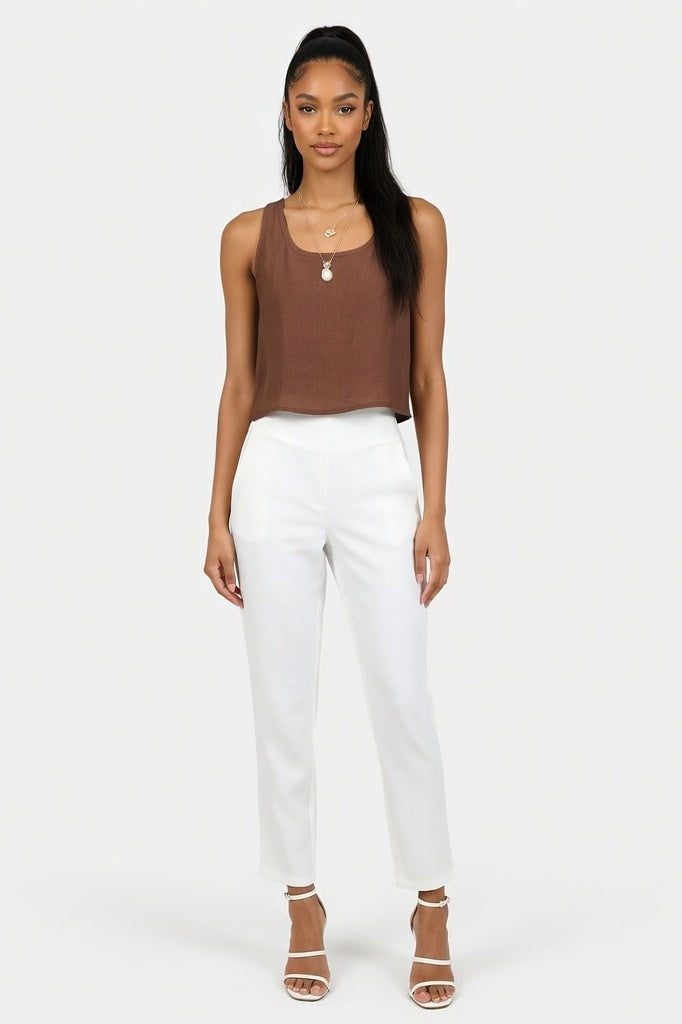 Cotton Linen Camisole Top — Coffee Brown