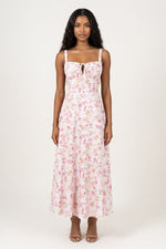 Printed Halter Midi Dress — Orange Pink Floral