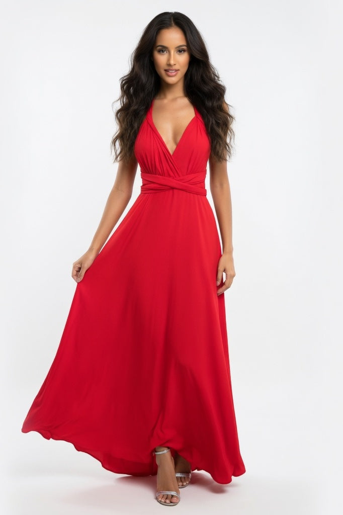Multi-Strap Bandage Midi Dress — Red