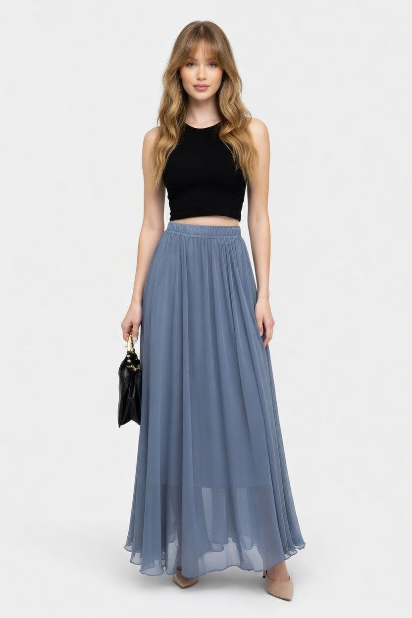 Chiffon High-Waist Maxi Skirt — Parrot Green