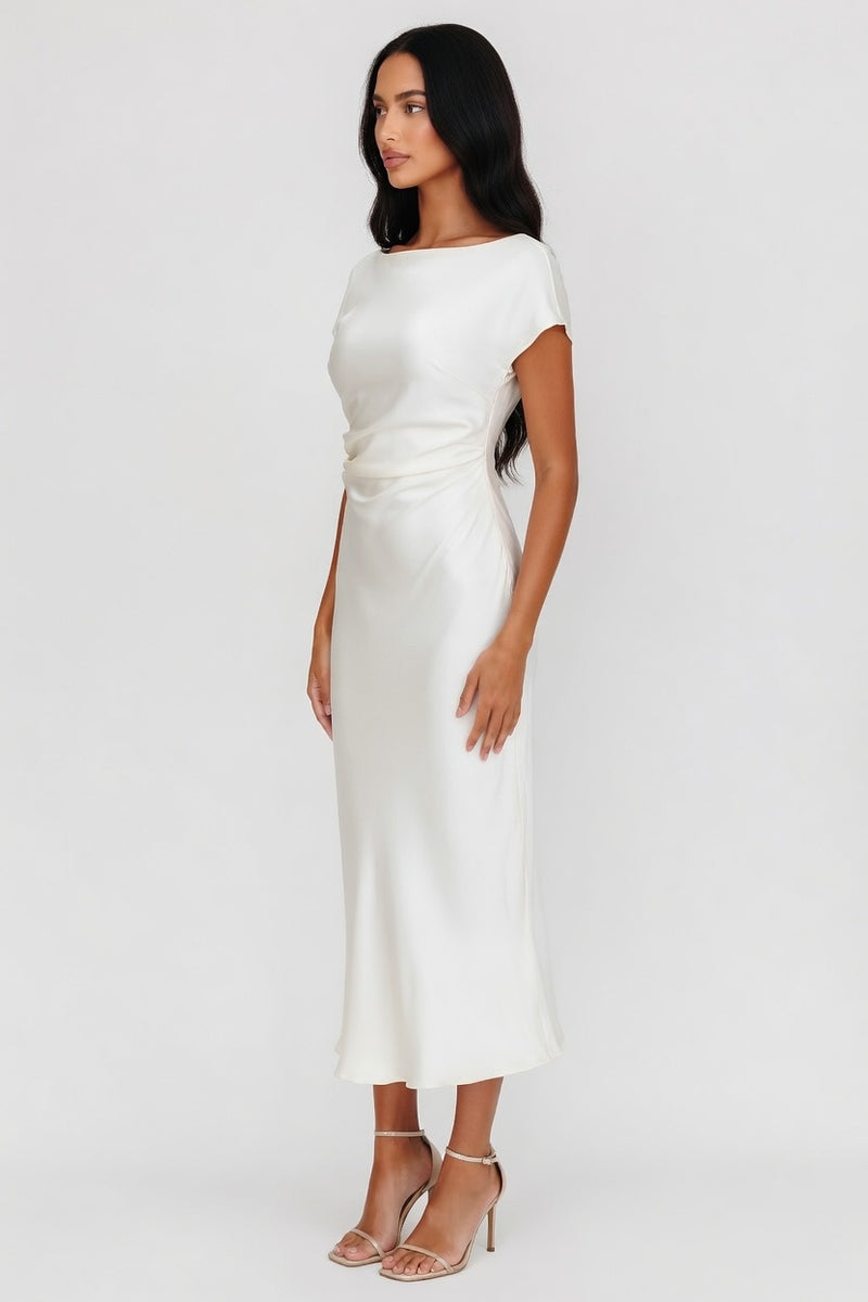 Satin One Shoulder Fishtail Dress — side view