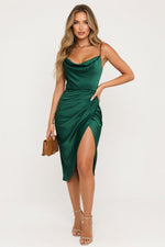 Satin Slip Dress with Side Slit — Green