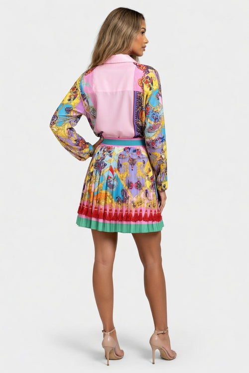 Printed Shirt & Pleated Skirt Co-ord — back view