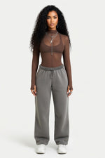 Sheer Mesh Half Turtleneck Top — Coffee Brown