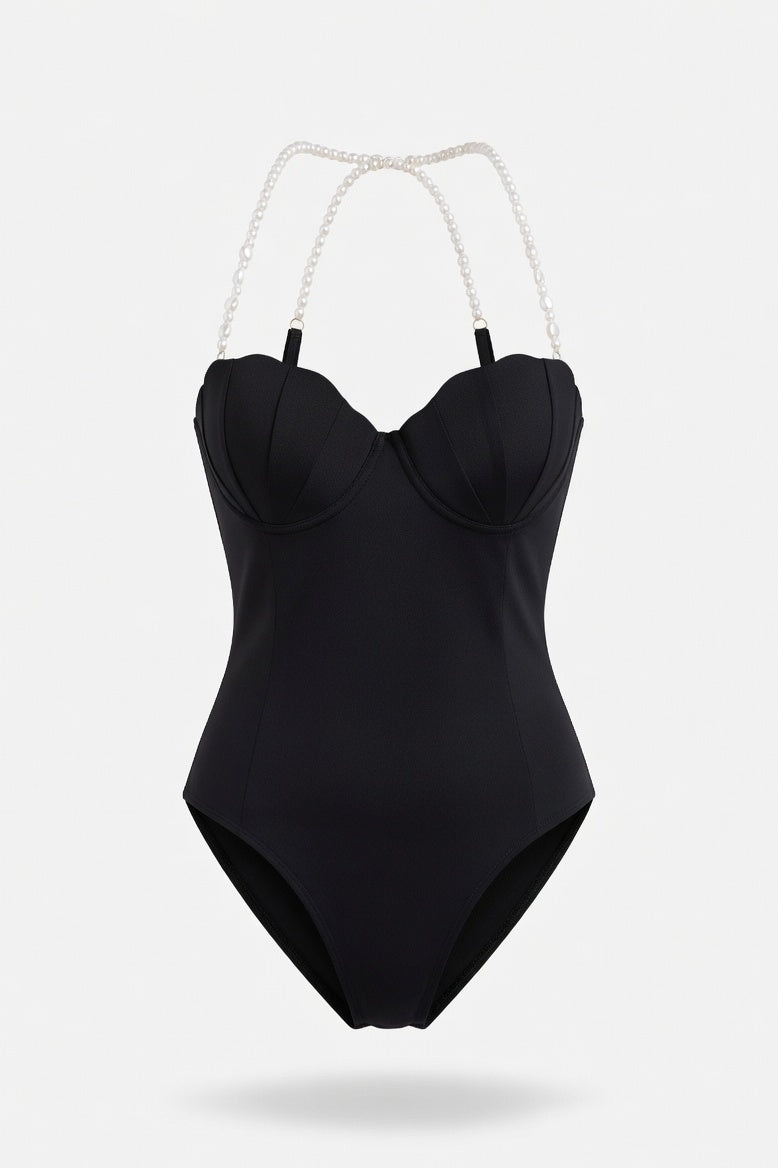 Shell Cup One-Piece Swimsuit — Black