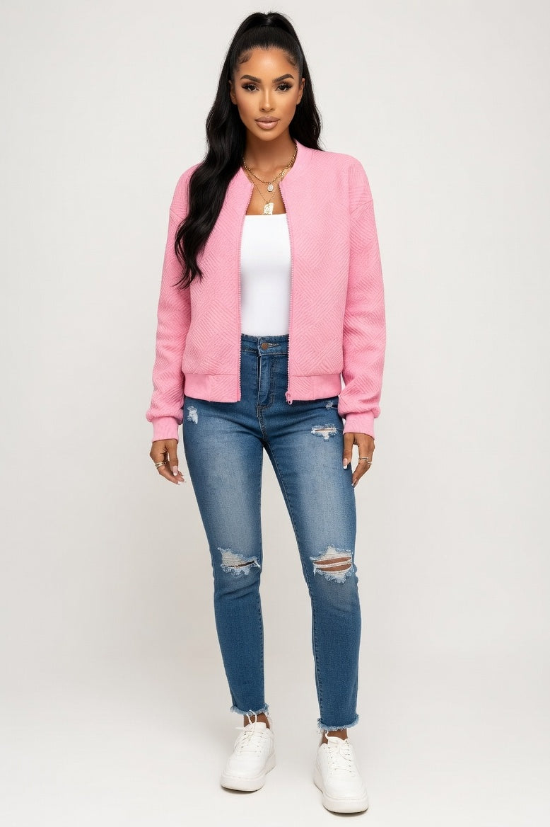 Plaid Zipper Jacket — Pink