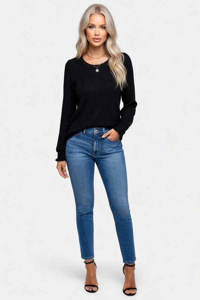 Micro-Puff Sleeve Knit Top — front view