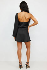 One-Shoulder Satin Midi Dress — back view