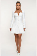 Deep V Ruffle Mini Dress — White