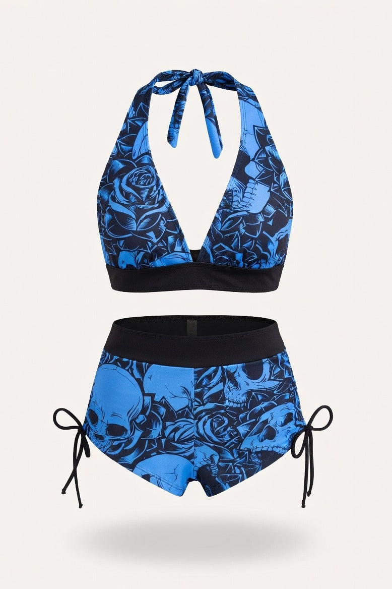 Skull Print Boxer Swimsuit — Royal Blue