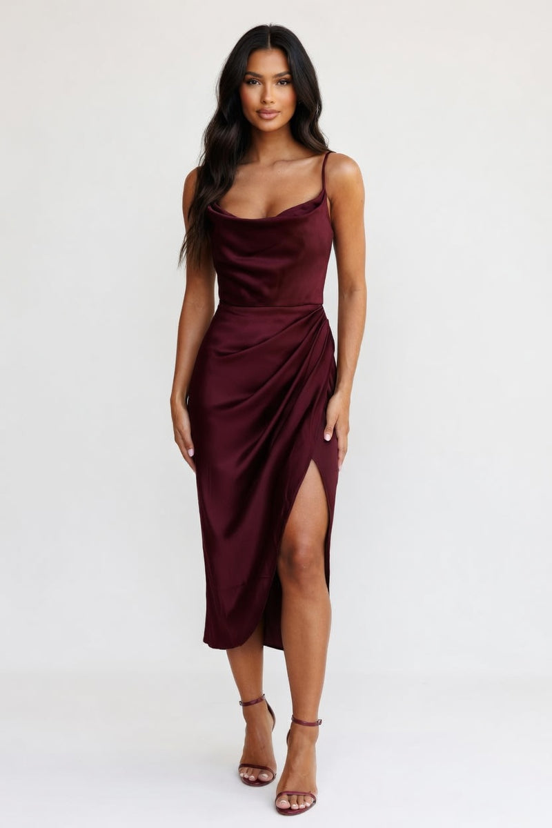 Satin Slip Dress with Side Split — front view