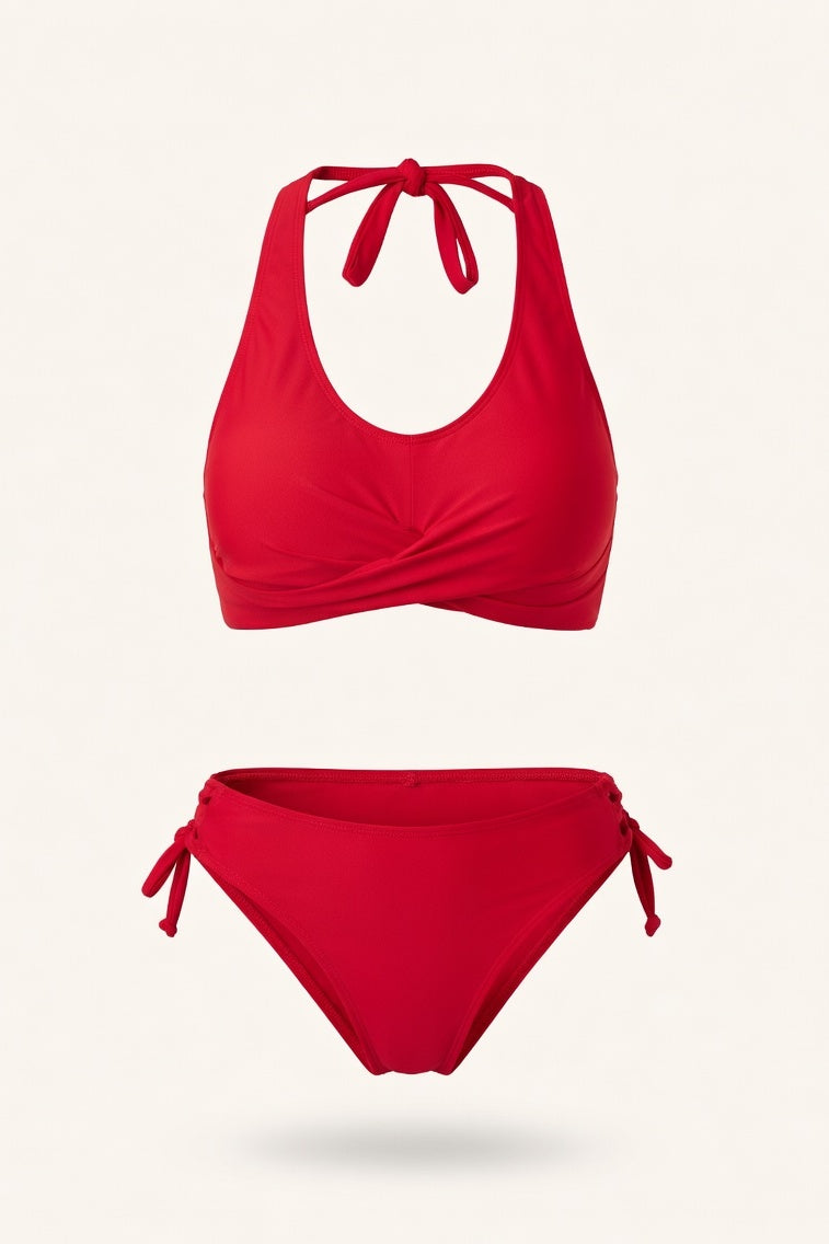Twist Halter Bikini Set — Red