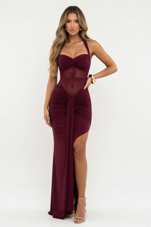 Halter Neck Maxi Dress — Burgundy