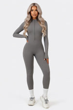 High-Neck Zip Bodysuit — Heather Grey