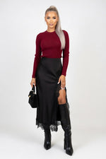 Satin High Slit Skirt — front view