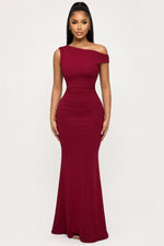Off Shoulder Pleated Mini Dress — Burgundy