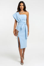 Off Shoulder Bodycon Dress with Side Slit — Sky Blue