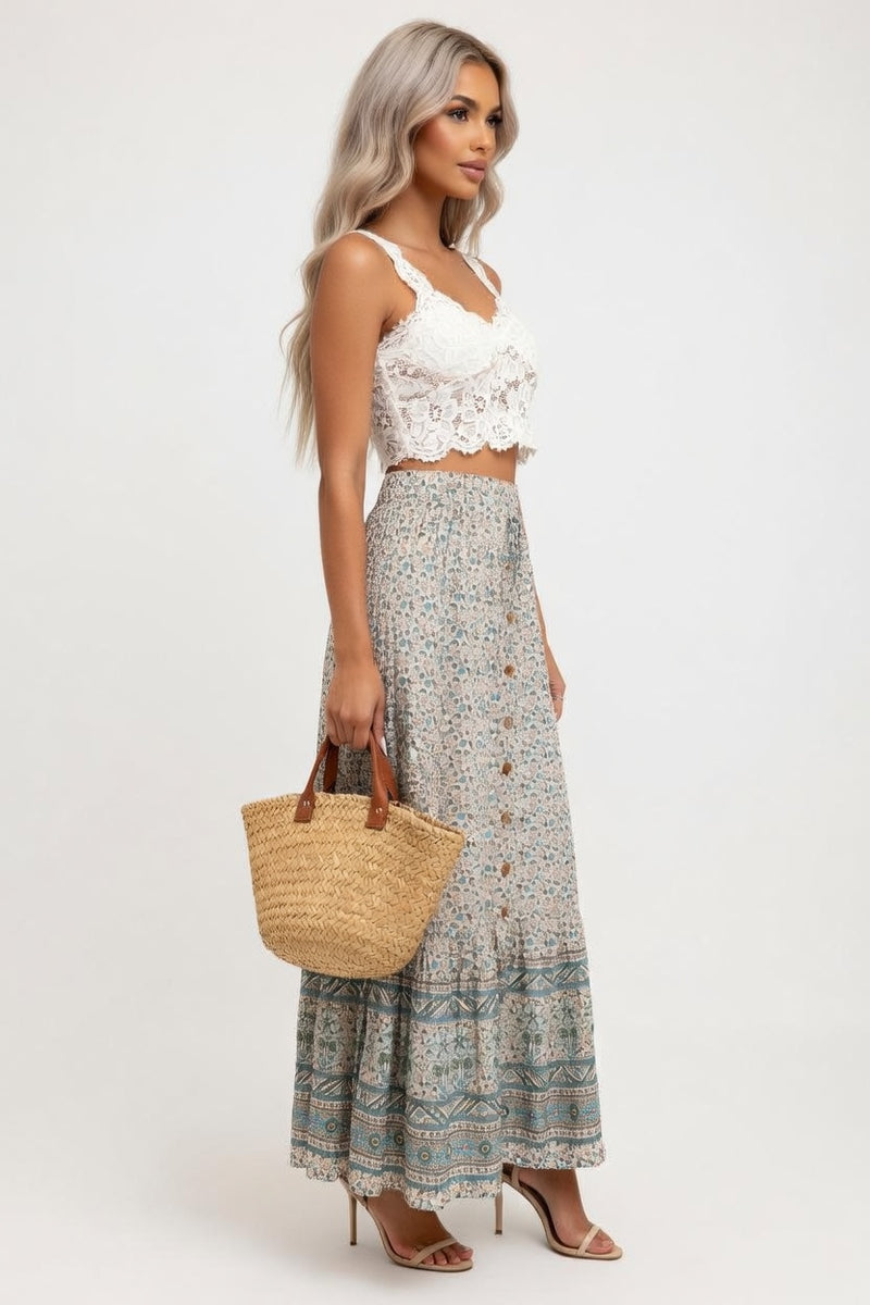 Cotton Front-Slit Maxi Skirt — side view