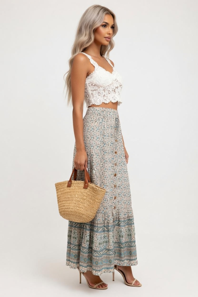 Cotton Front-Slit Maxi Skirt — side view