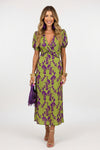V-Neck Pleated Printed Dress
