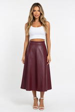 High Waist PU Leather Midi Skirt — Burgundy