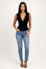 V-Neck Western Vest Top — Black