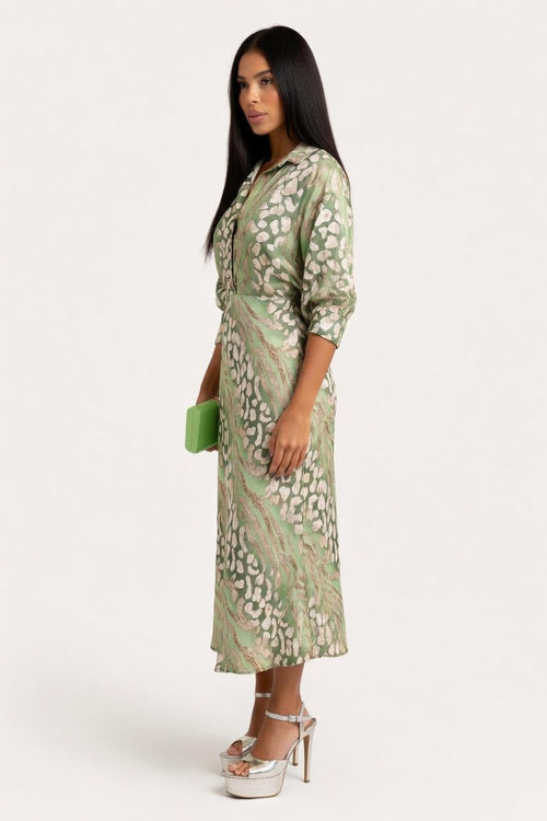 Printed V-Neck Shirt and Skirt Co-ord — side view