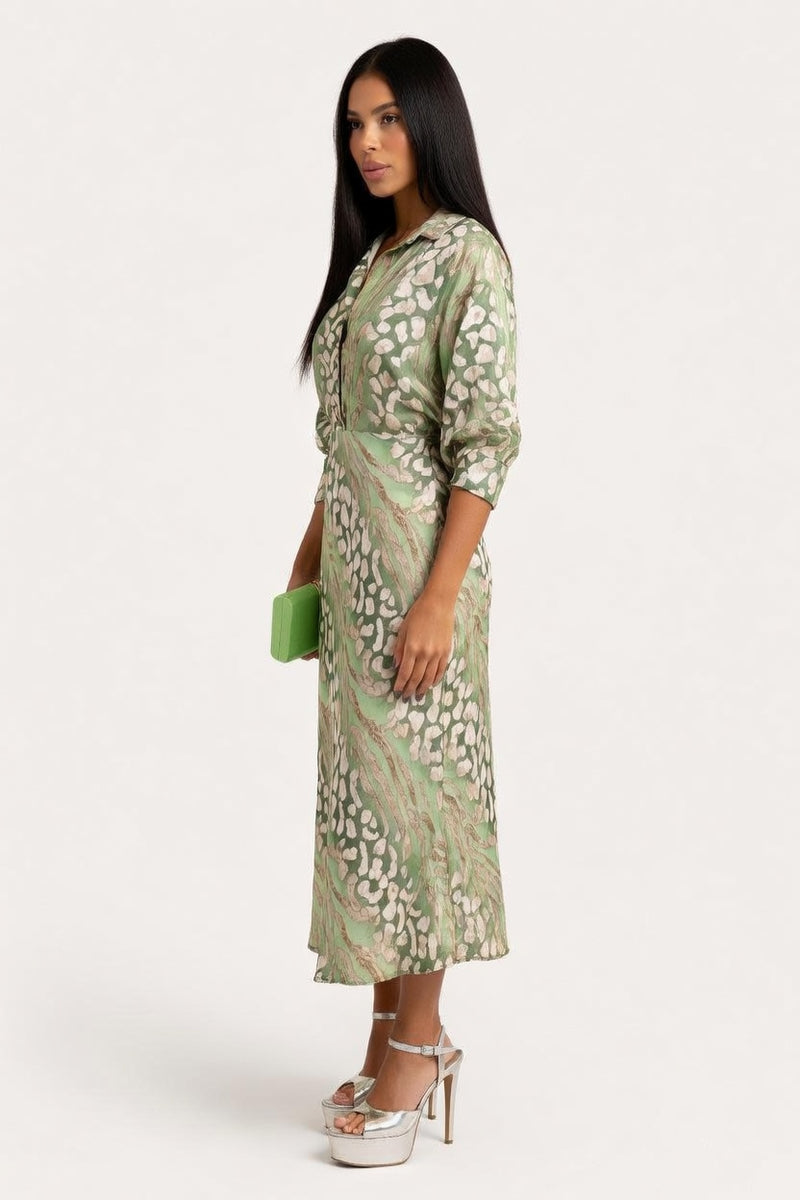 Printed V-Neck Shirt and Skirt Co-ord — side view