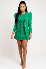 Printed Blazer & Skirt Co-ord Set — Dark Green