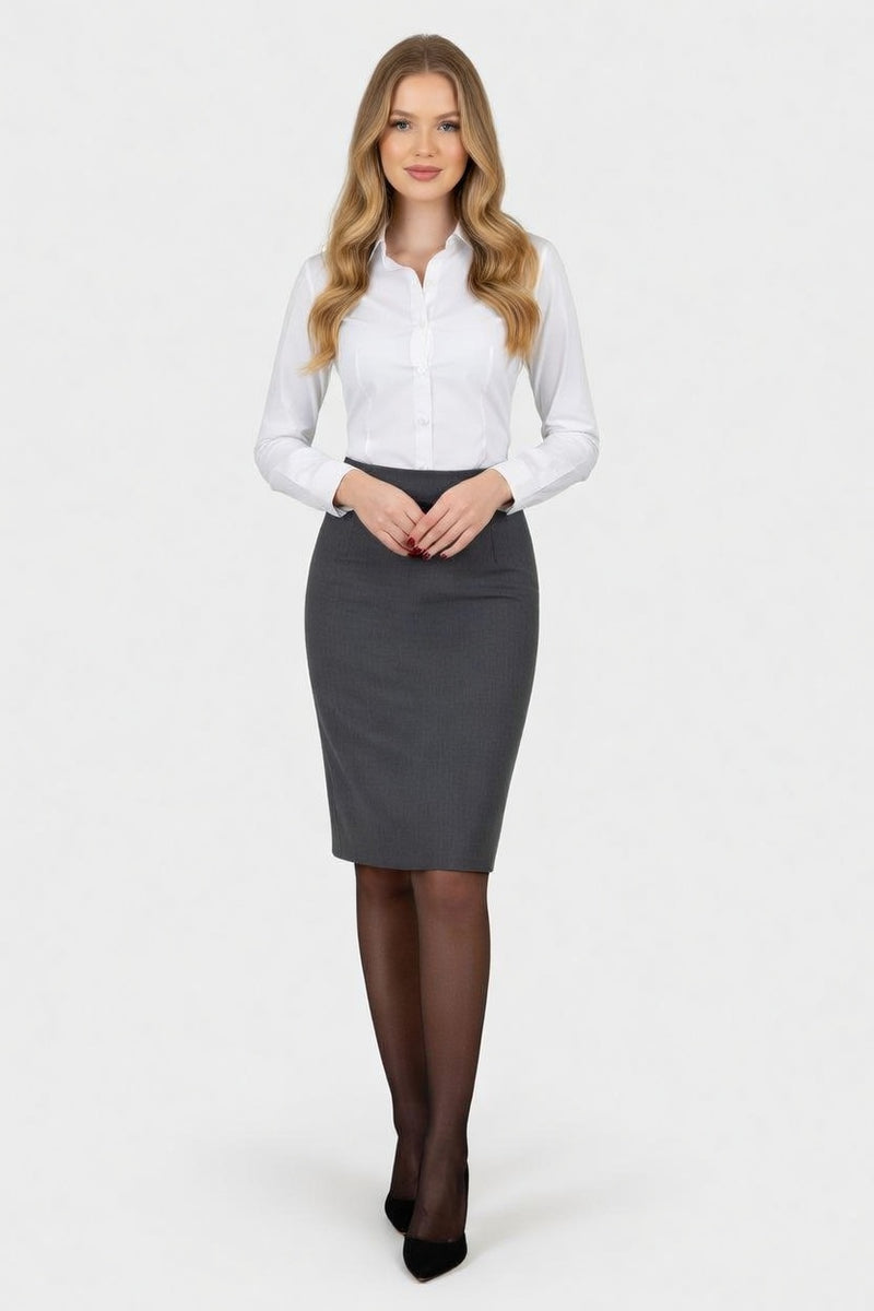 High-Waisted Midi Skirt with Side Slit — Apricot