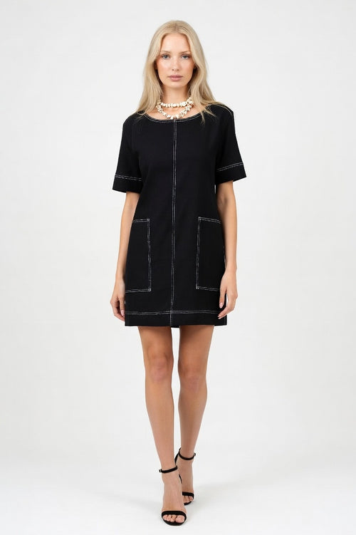 Casual Dress with Pocket Detail — Black
