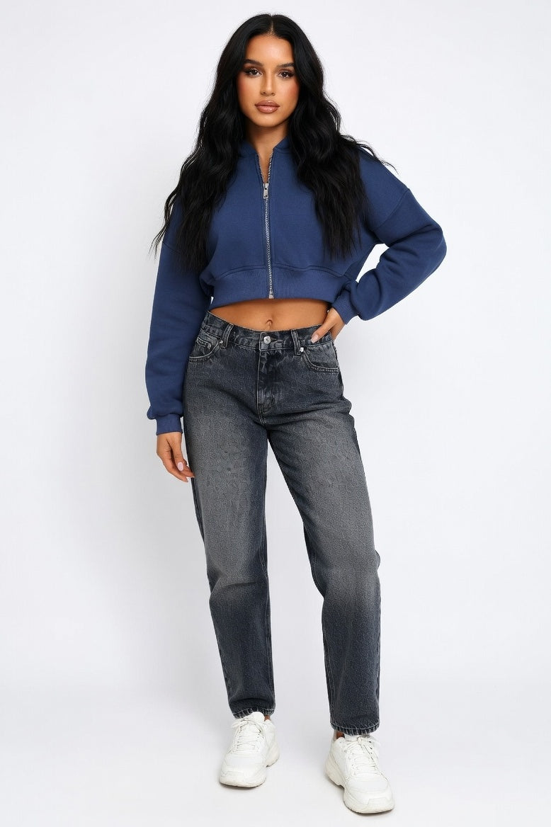 Oversized Hooded Sweatshirt — Color:E 24w 0318-063 # Gray blue